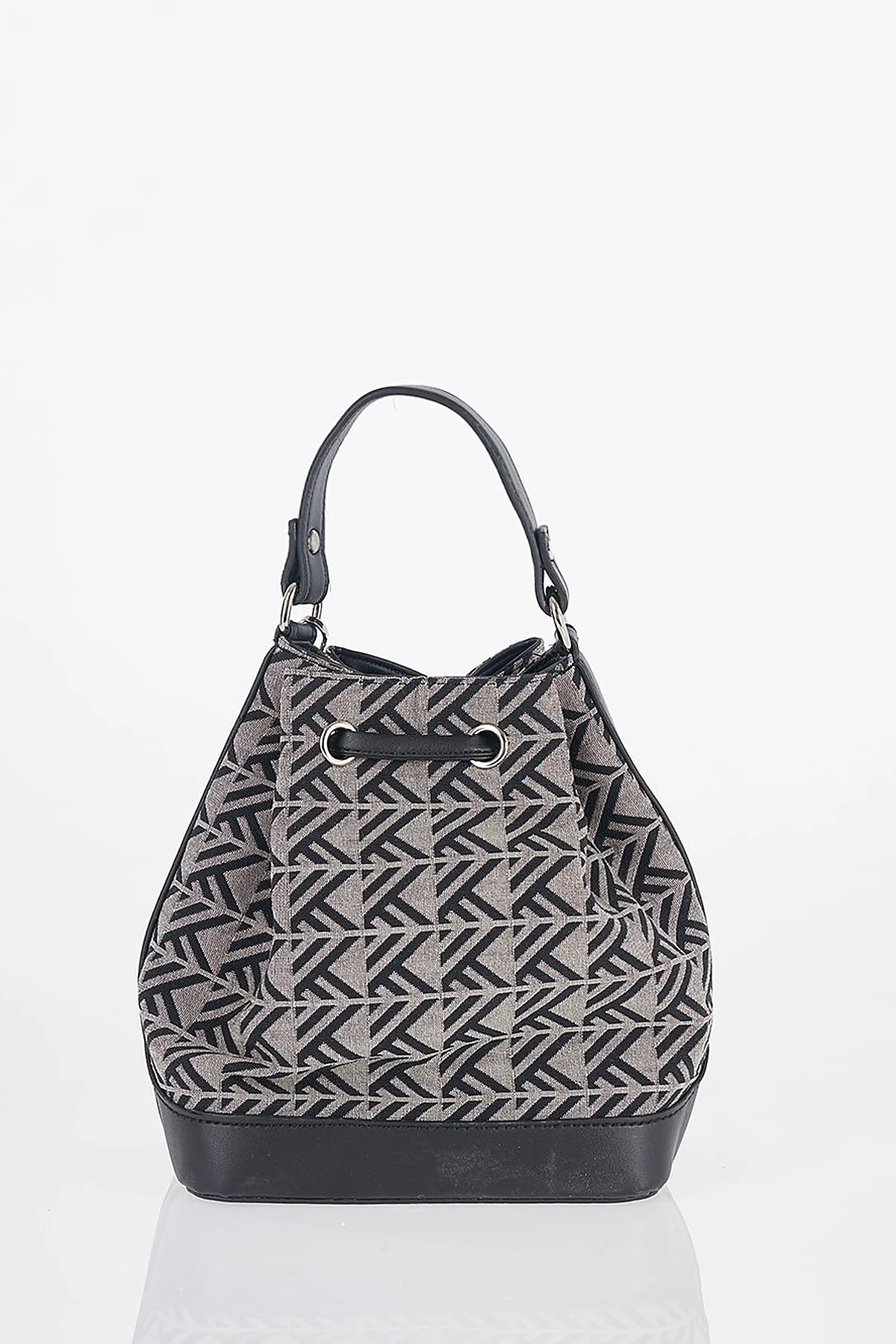 Monogram Patterned Bucket Bag – Black