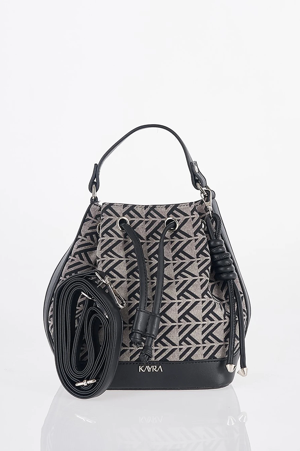 Monogram Patterned Bucket Bag – Black