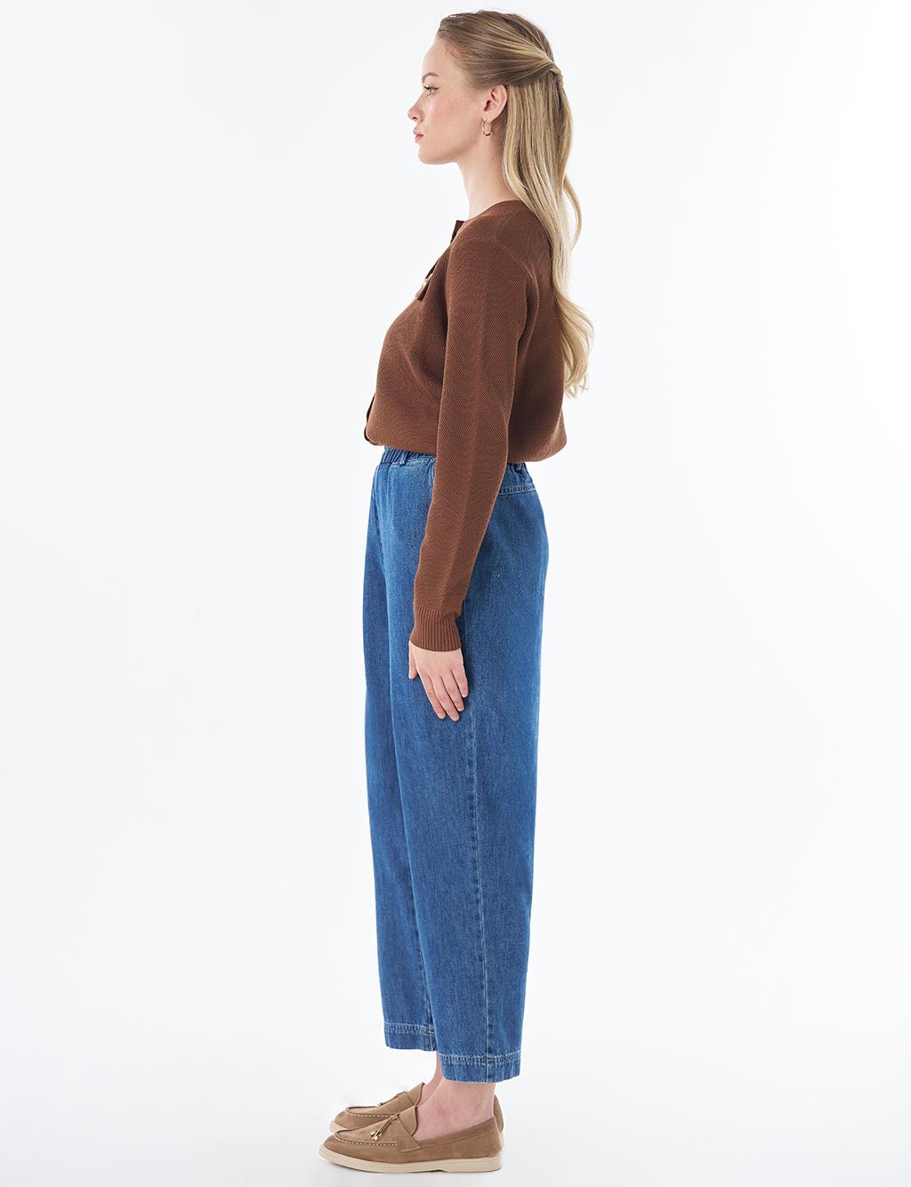 Elastic-Waist Denim Pants Indigo