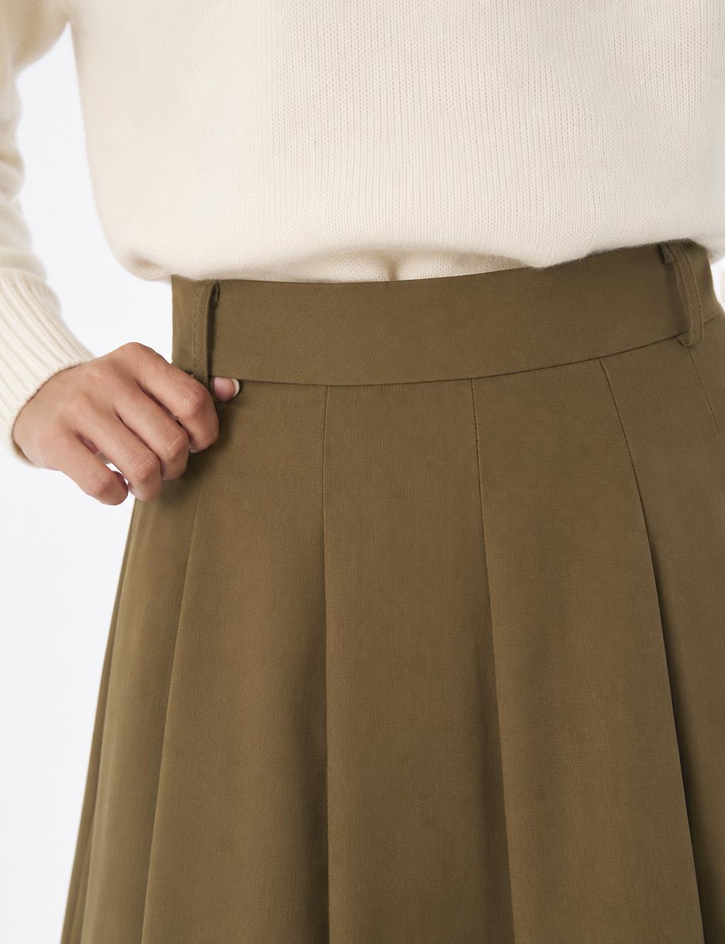 High-Waisted Pleated Skirt - Khaki