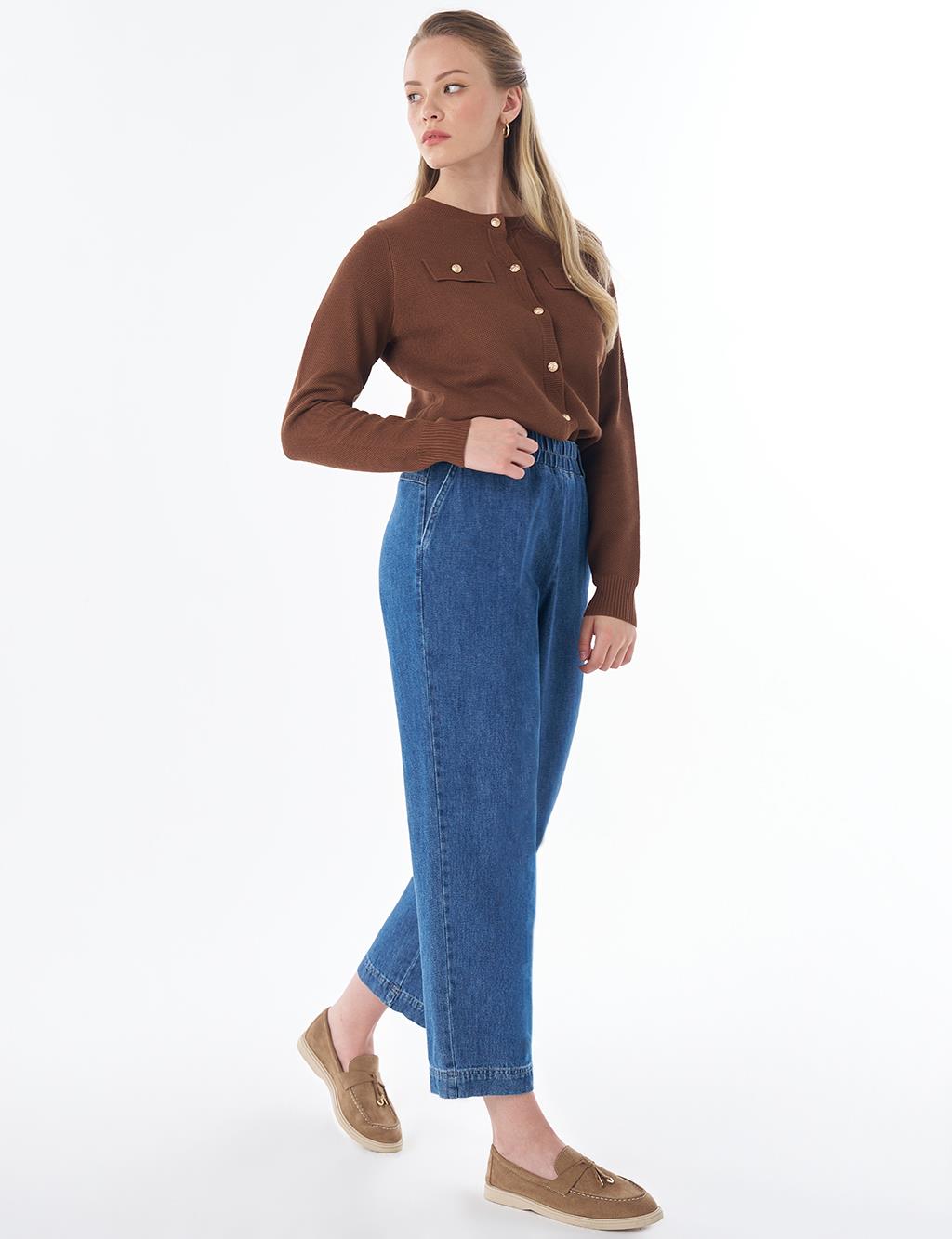 Elastic-Waist Denim Pants Indigo