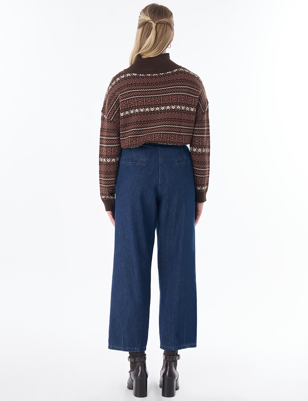 Belt-Detail Denim Pants - Navy