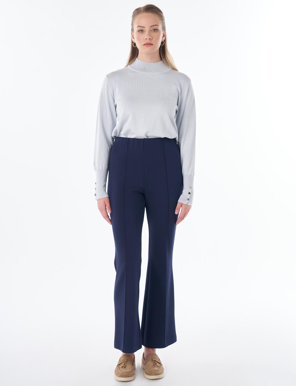 High-Waisted Flared Trousers – Dark Navy