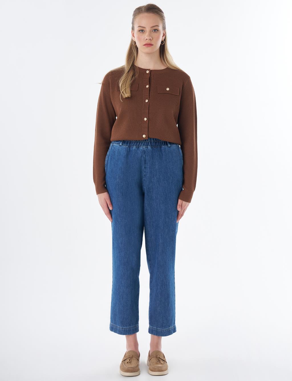 Elastic-Waist Denim Pants Indigo