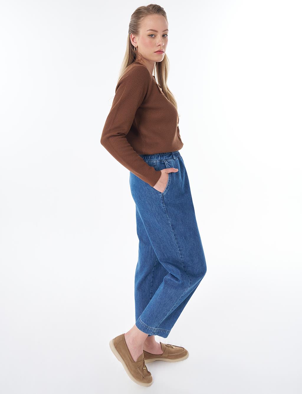 Elastic-Waist Denim Pants Indigo