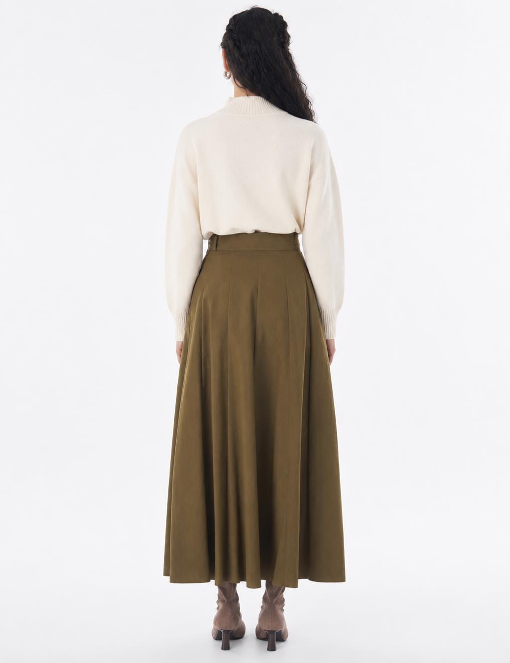 High-Waisted Pleated Skirt - Khaki