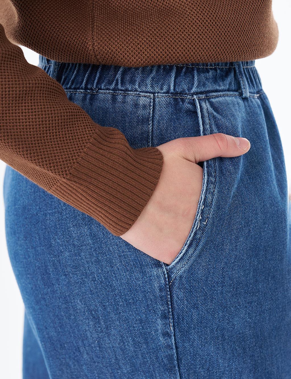 Elastic-Waist Denim Pants Indigo