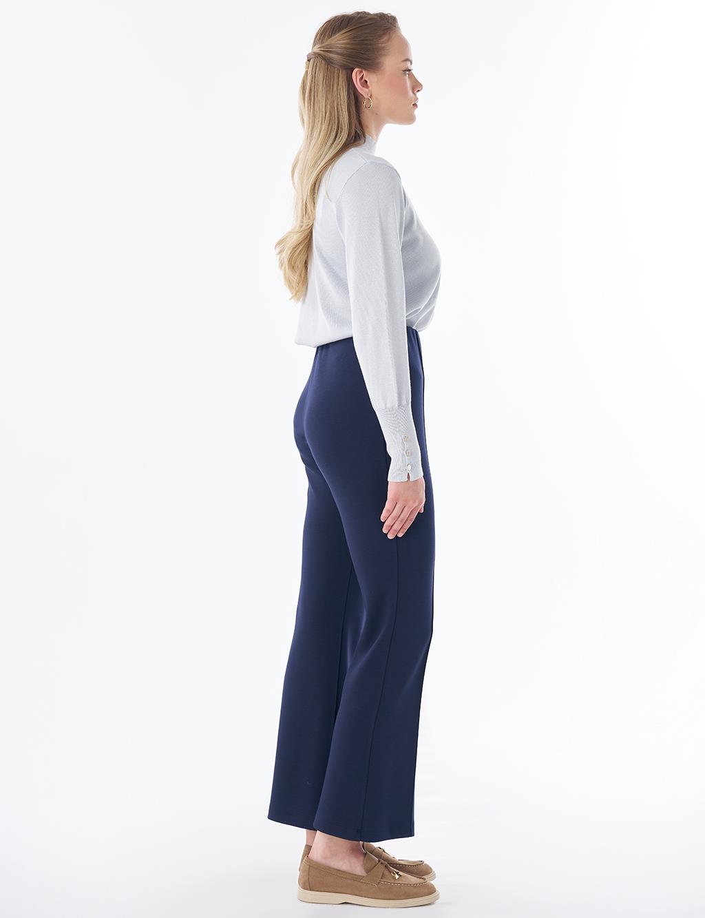 High-Waisted Flared Trousers – Dark Navy