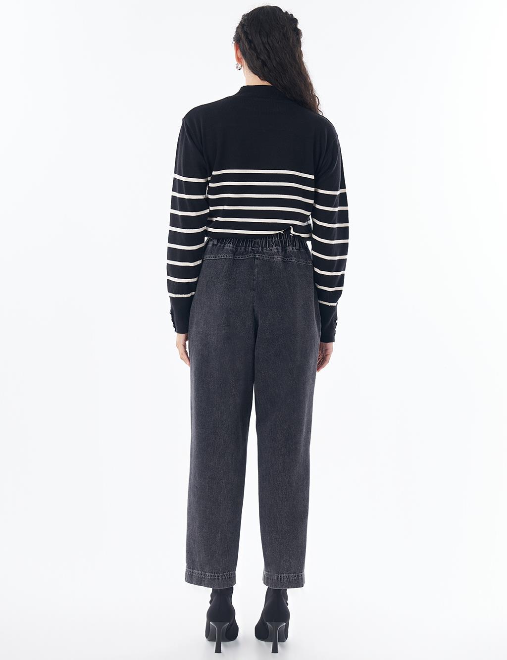 Elastic-Waist Denim Pants Black
