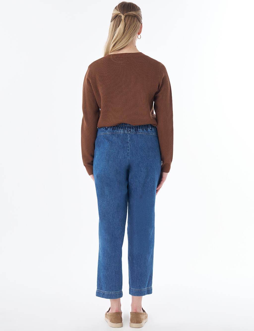 Elastic-Waist Denim Pants Indigo