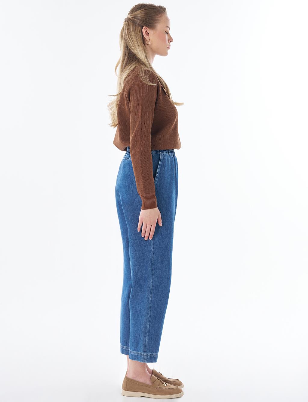 Elastic-Waist Denim Pants Indigo
