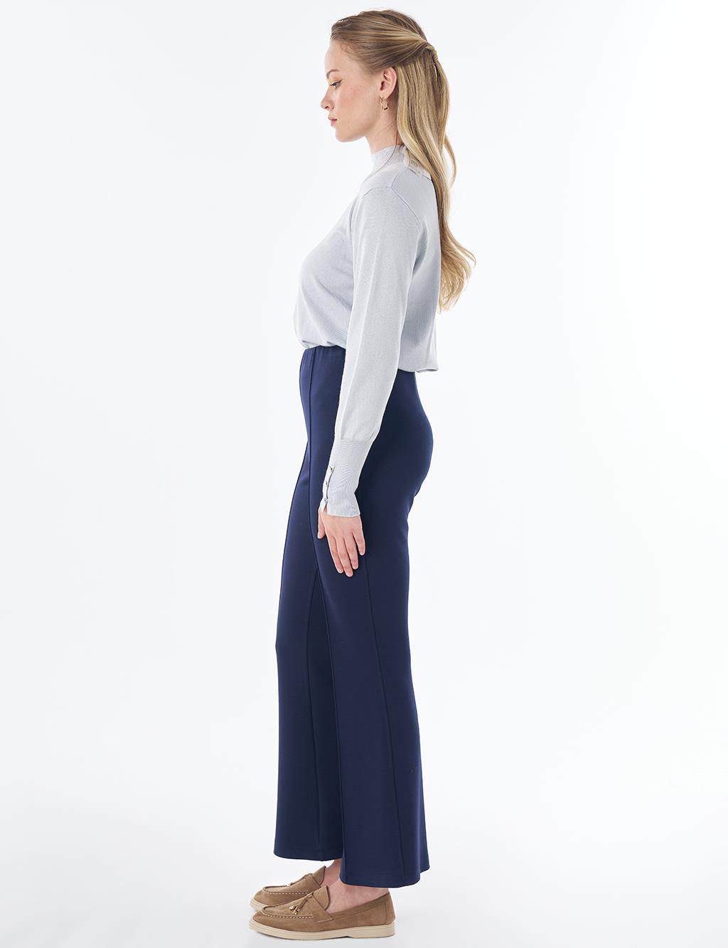 High-Waisted Flared Trousers – Dark Navy
