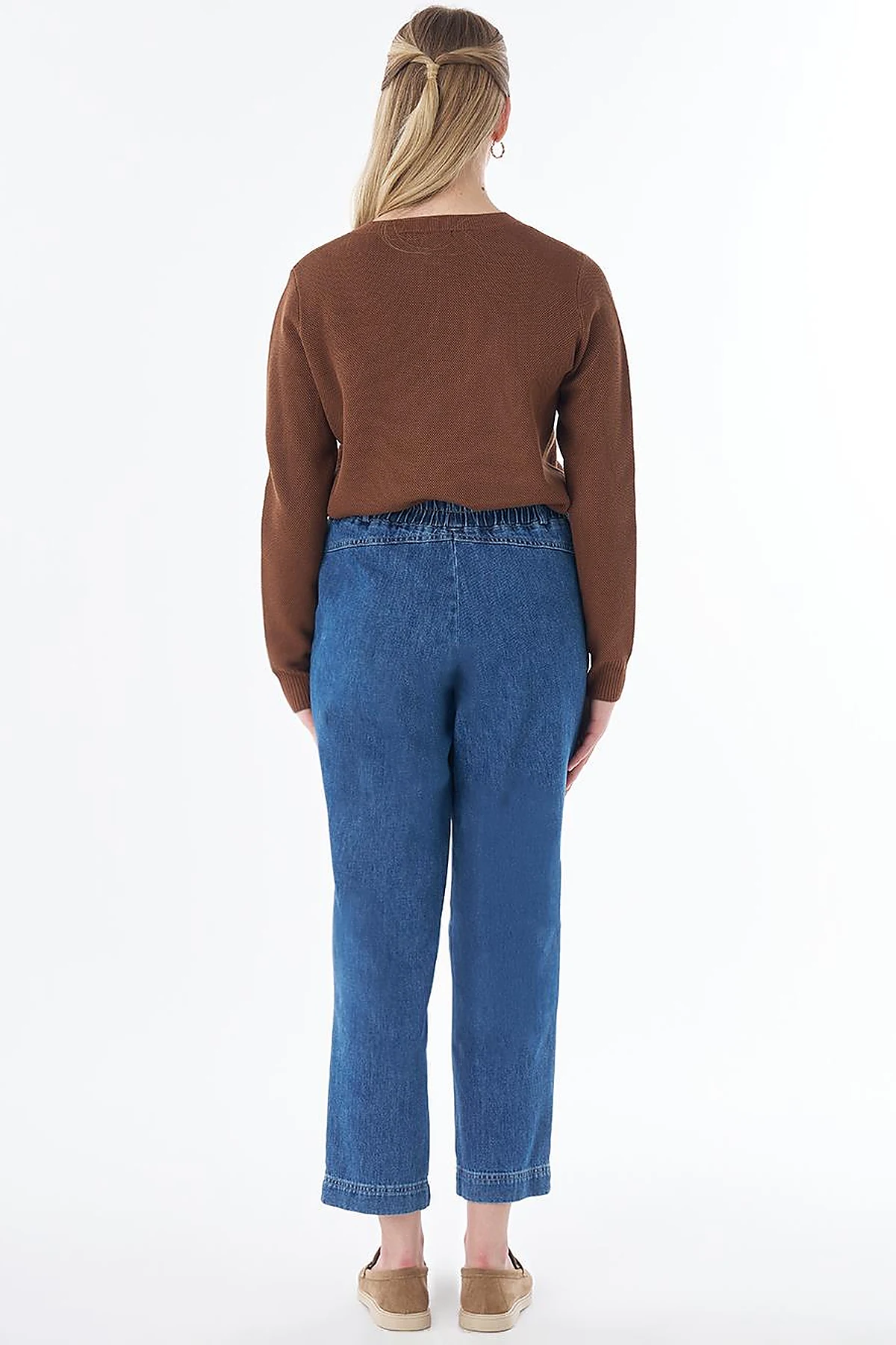Elastik Bel Denim Pantolon İndigo