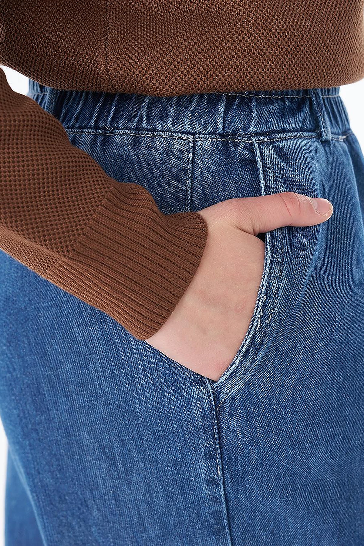 Elastik Bel Denim Pantolon İndigo