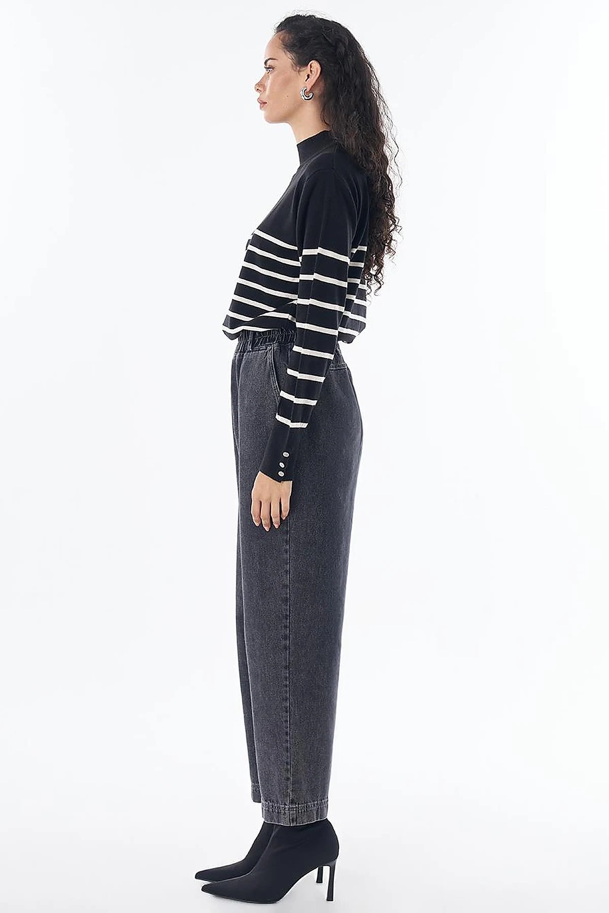 Elastik Bel Denim Pantolon Siyah