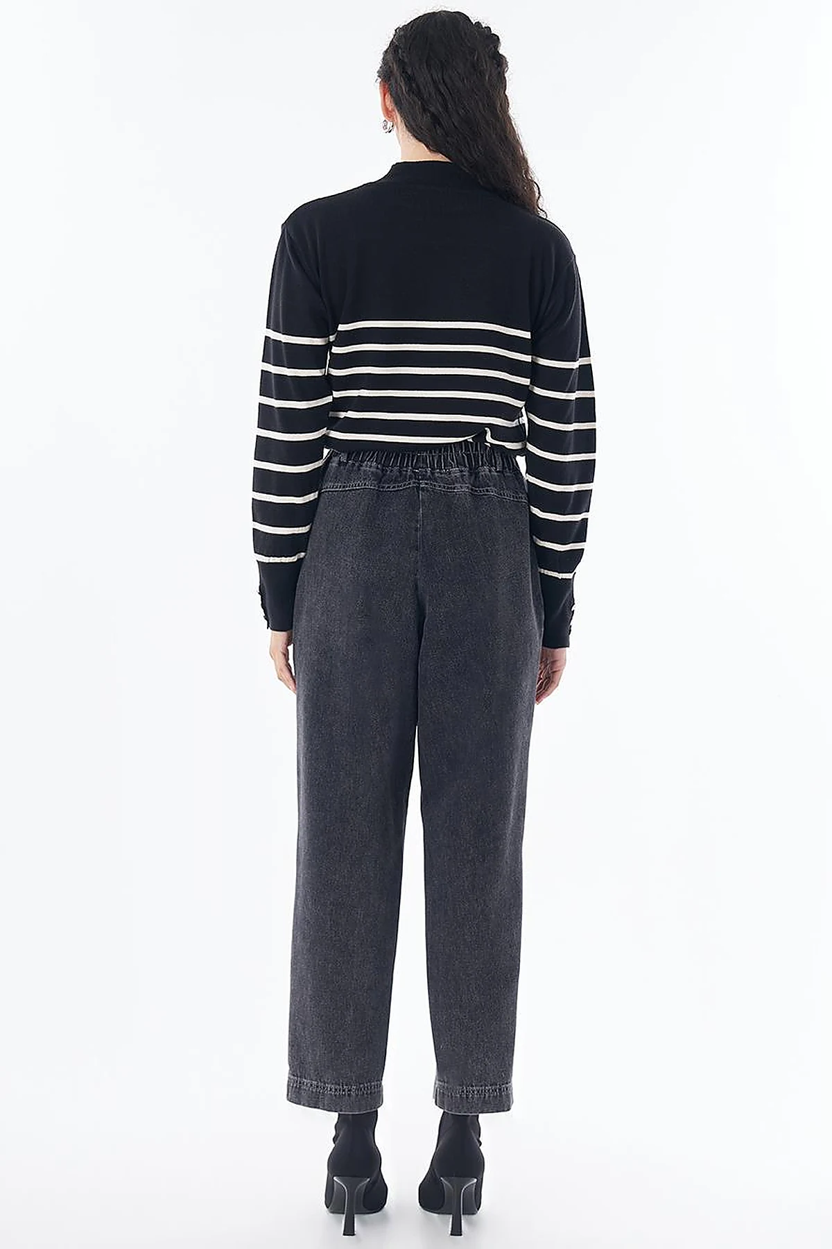 Elastik Bel Denim Pantolon Siyah