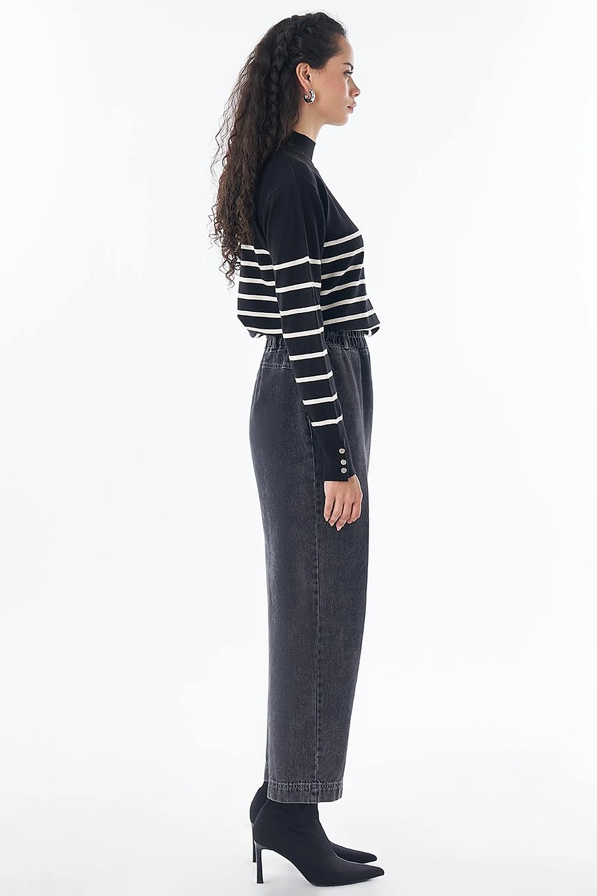 Elastik Bel Denim Pantolon Siyah
