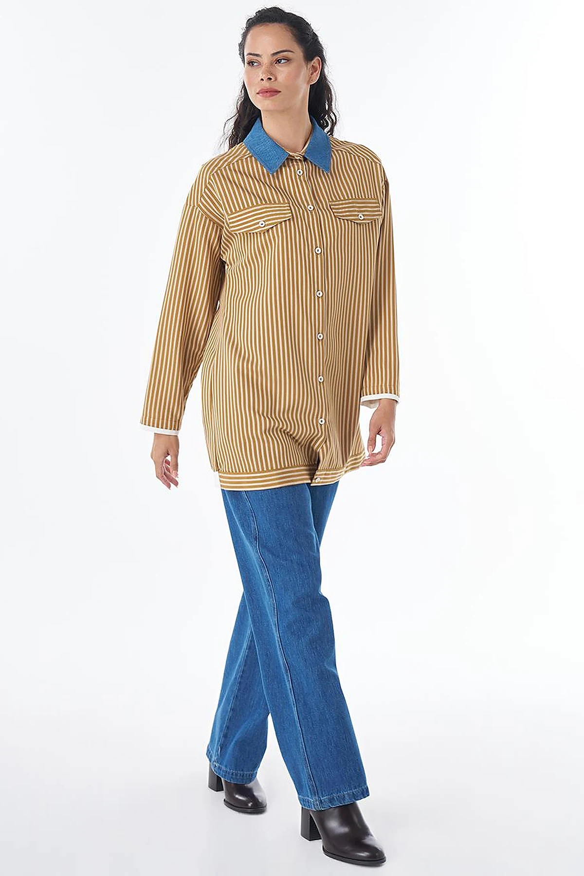 Collar Detail Viscose Tunic – Mustard