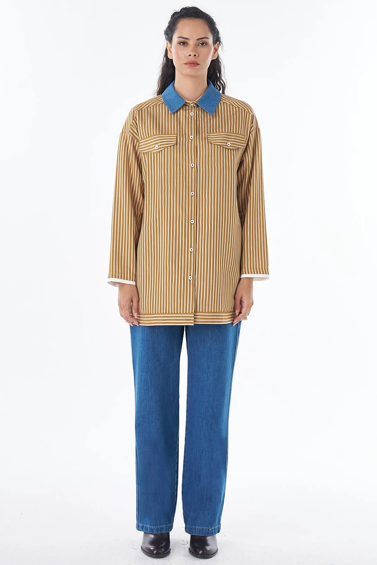 Collar Detail Viscose Tunic – Mustard