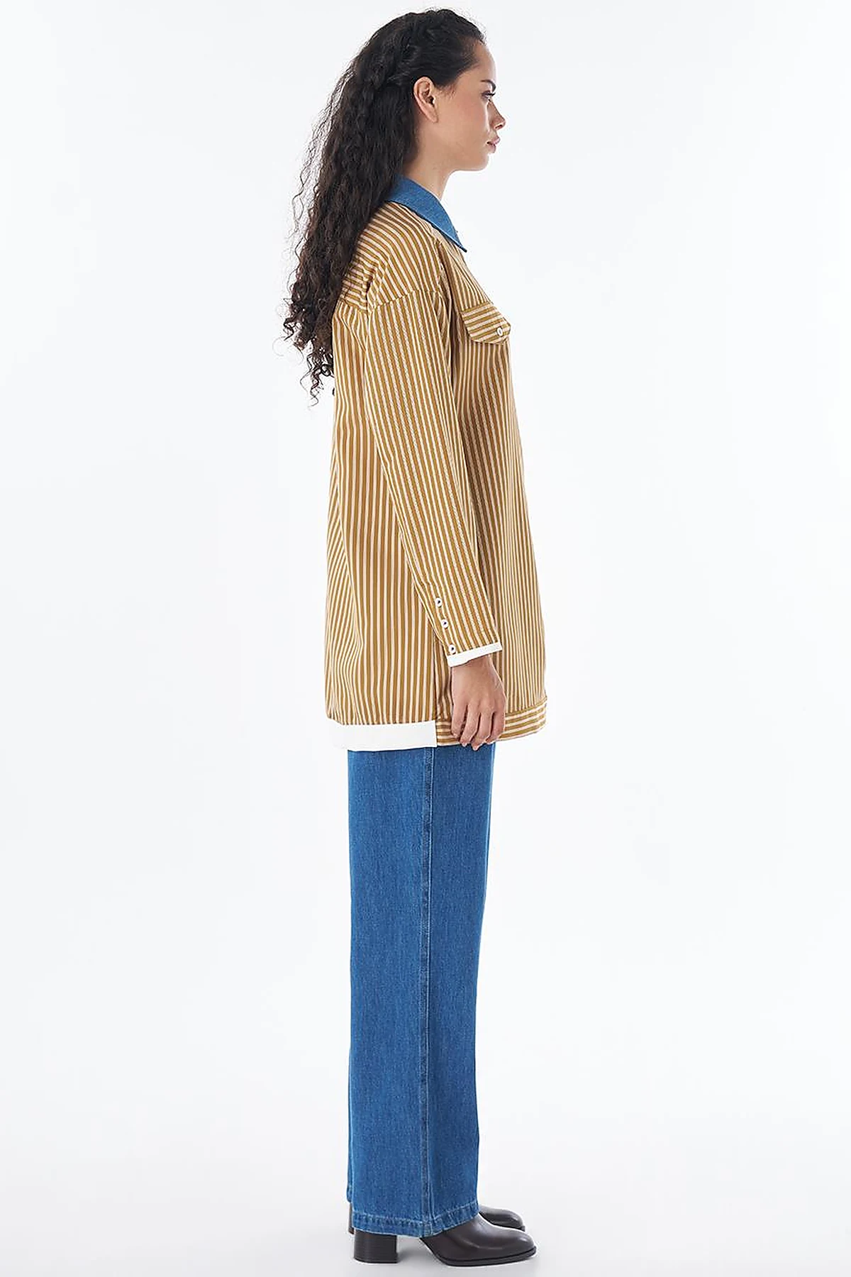 Collar Detail Viscose Tunic – Mustard