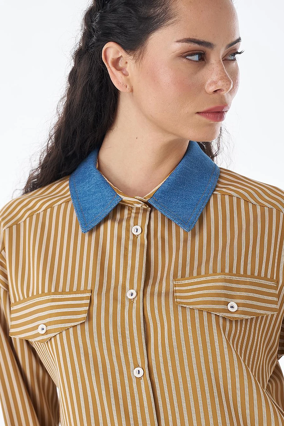 Collar Detail Viscose Tunic – Mustard