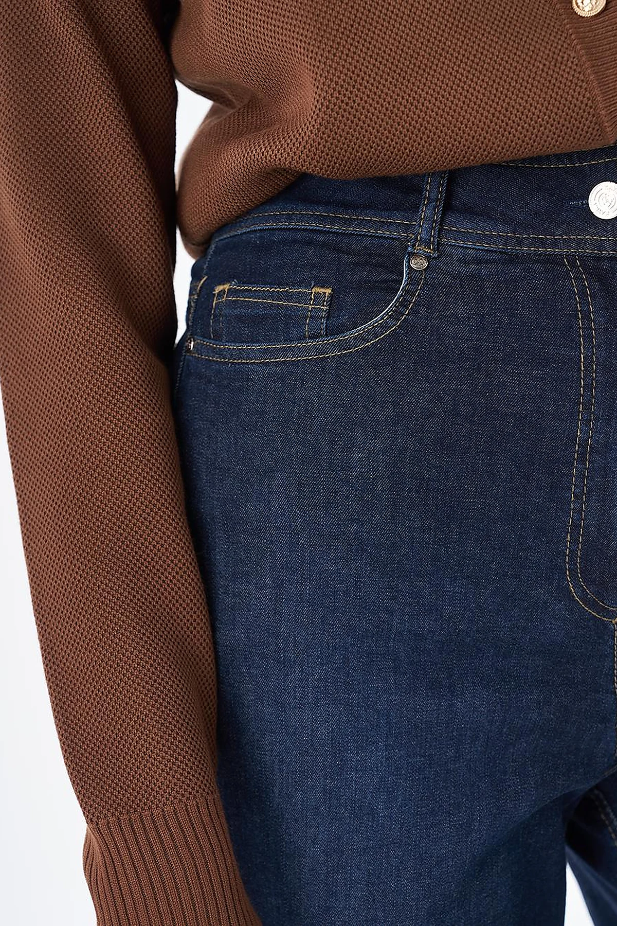 Washed Wide-Leg Denim Pants - Navy