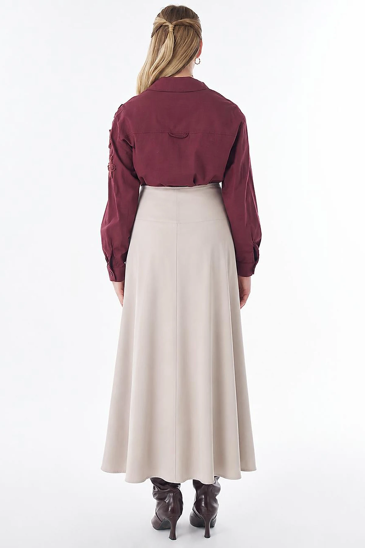 High-Waisted Flared Skirt - Stone