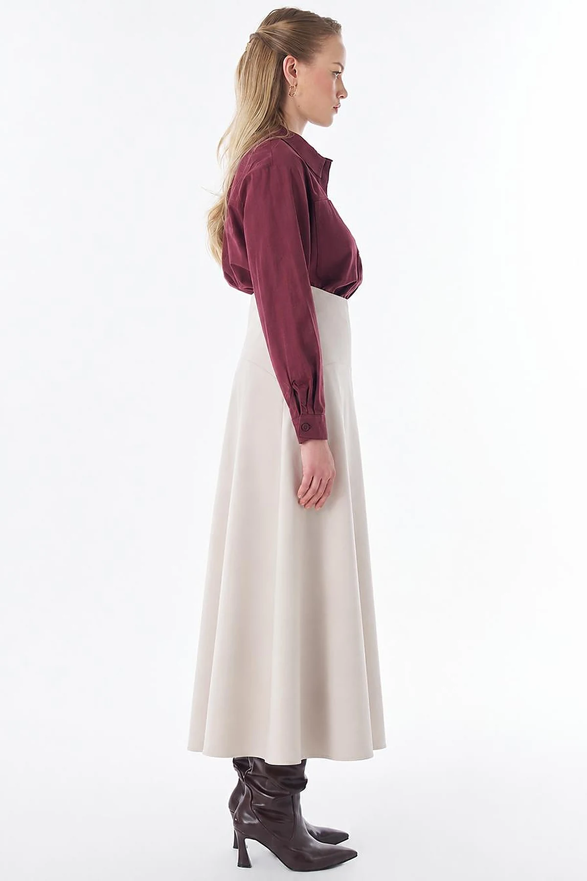 High-Waisted Flared Skirt - Stone