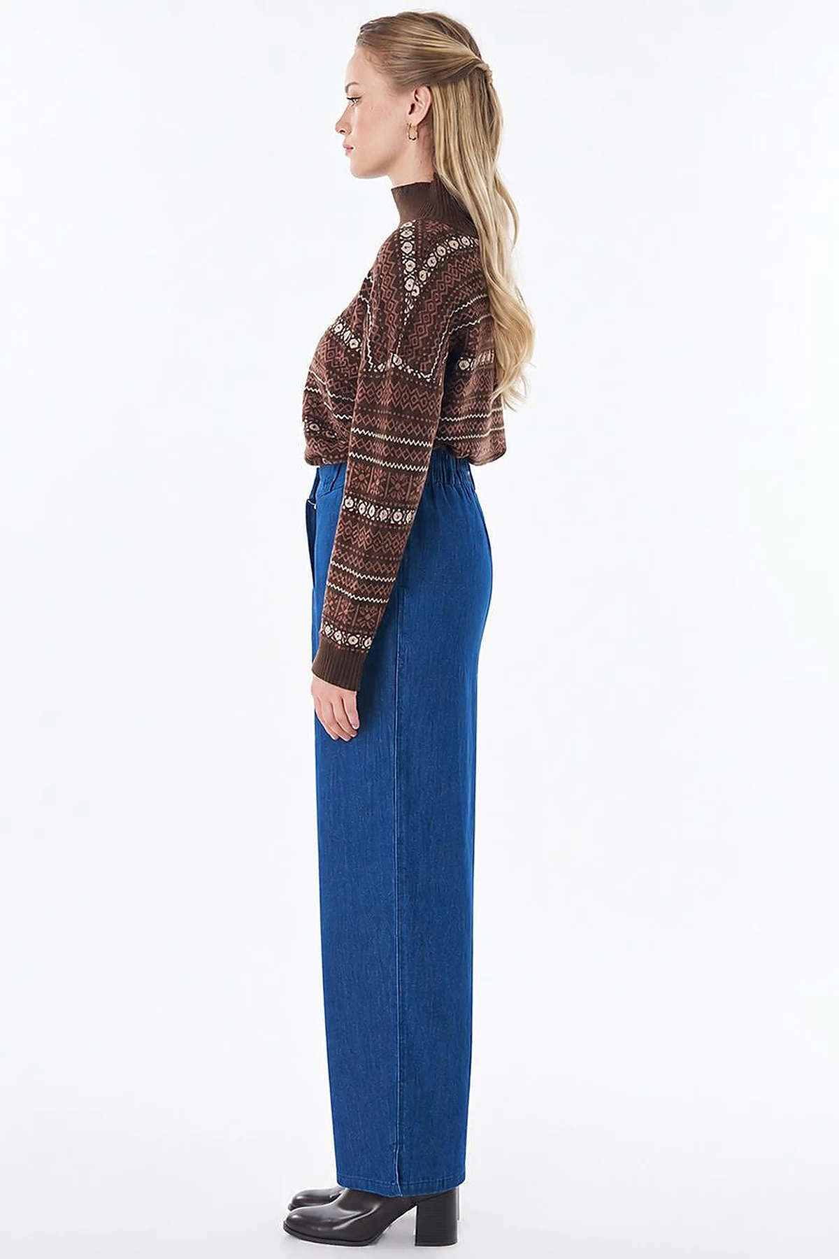 High-Waisted Denim Pants - Navy