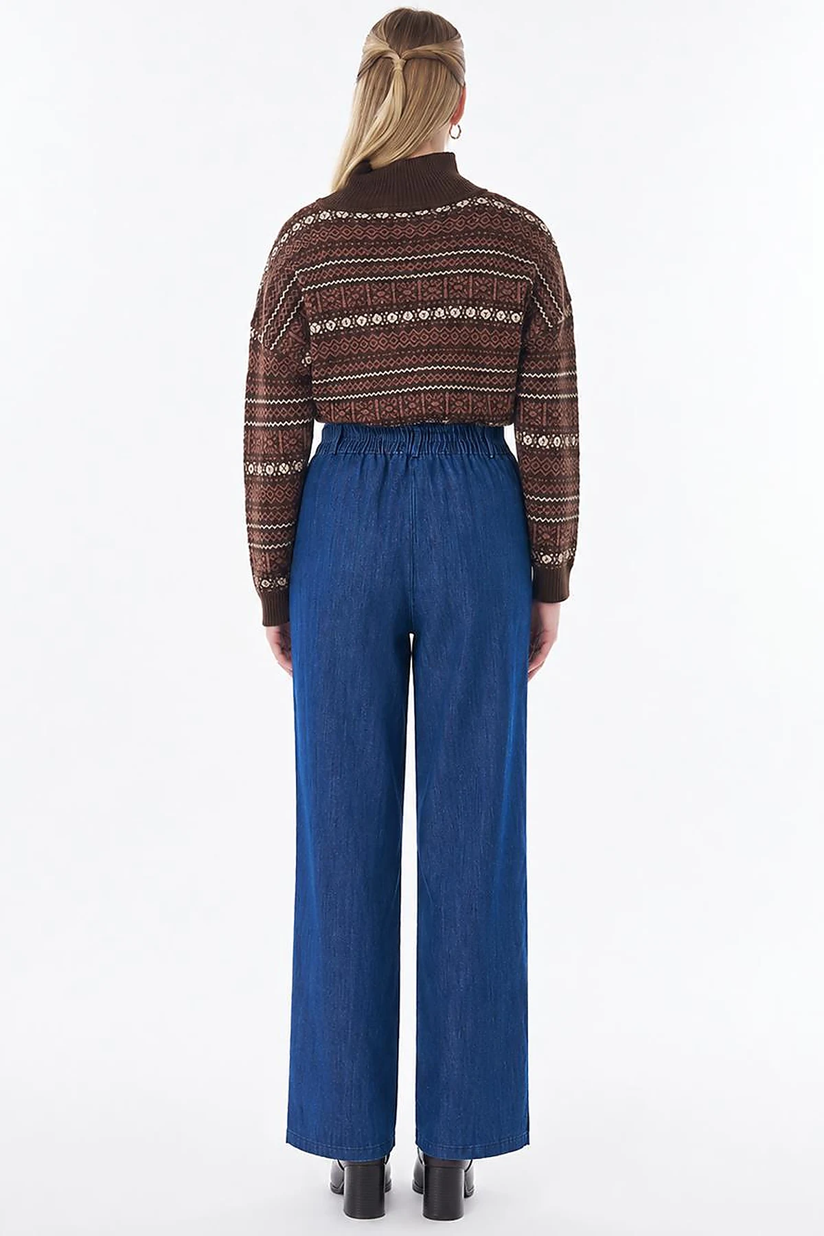 High-Waisted Denim Pants - Navy