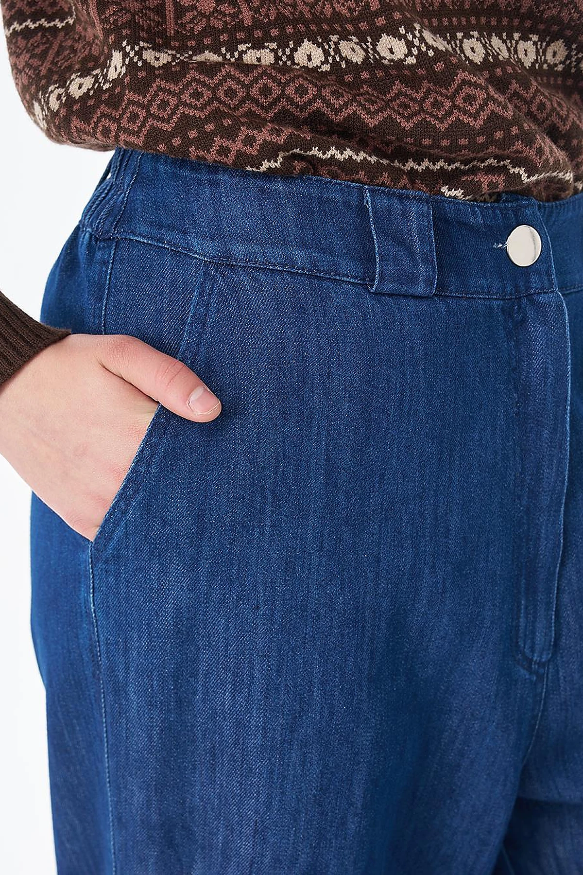 High-Waisted Denim Pants - Navy