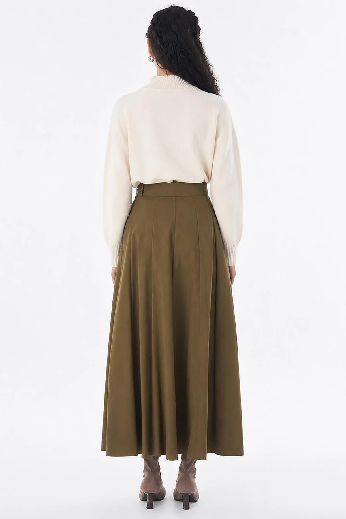 High-Waisted Pleated Skirt - Khaki