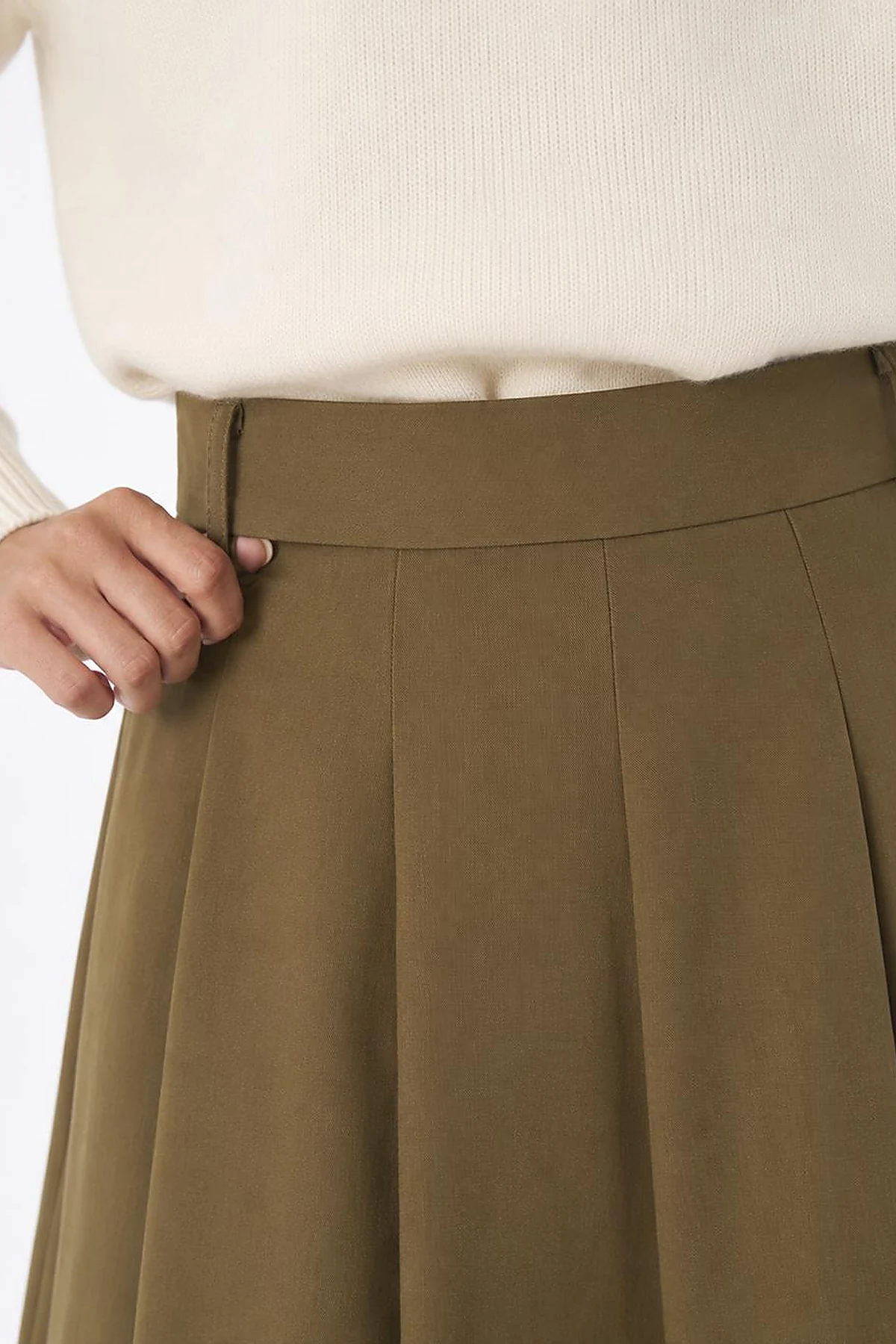 High-Waisted Pleated Skirt - Khaki