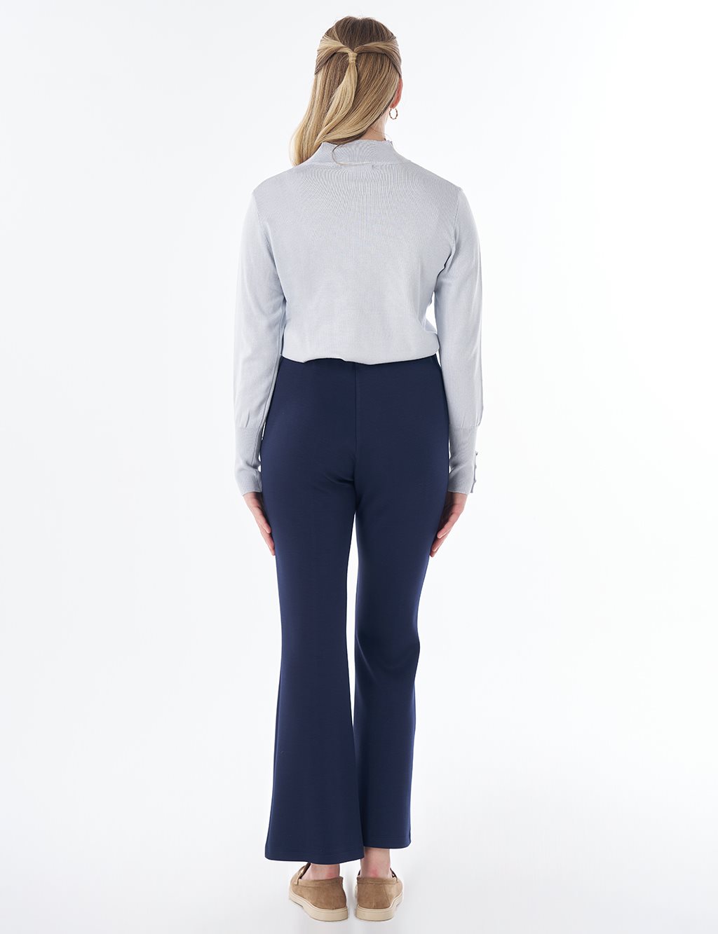 High-Waisted Flared Trousers – Dark Navy