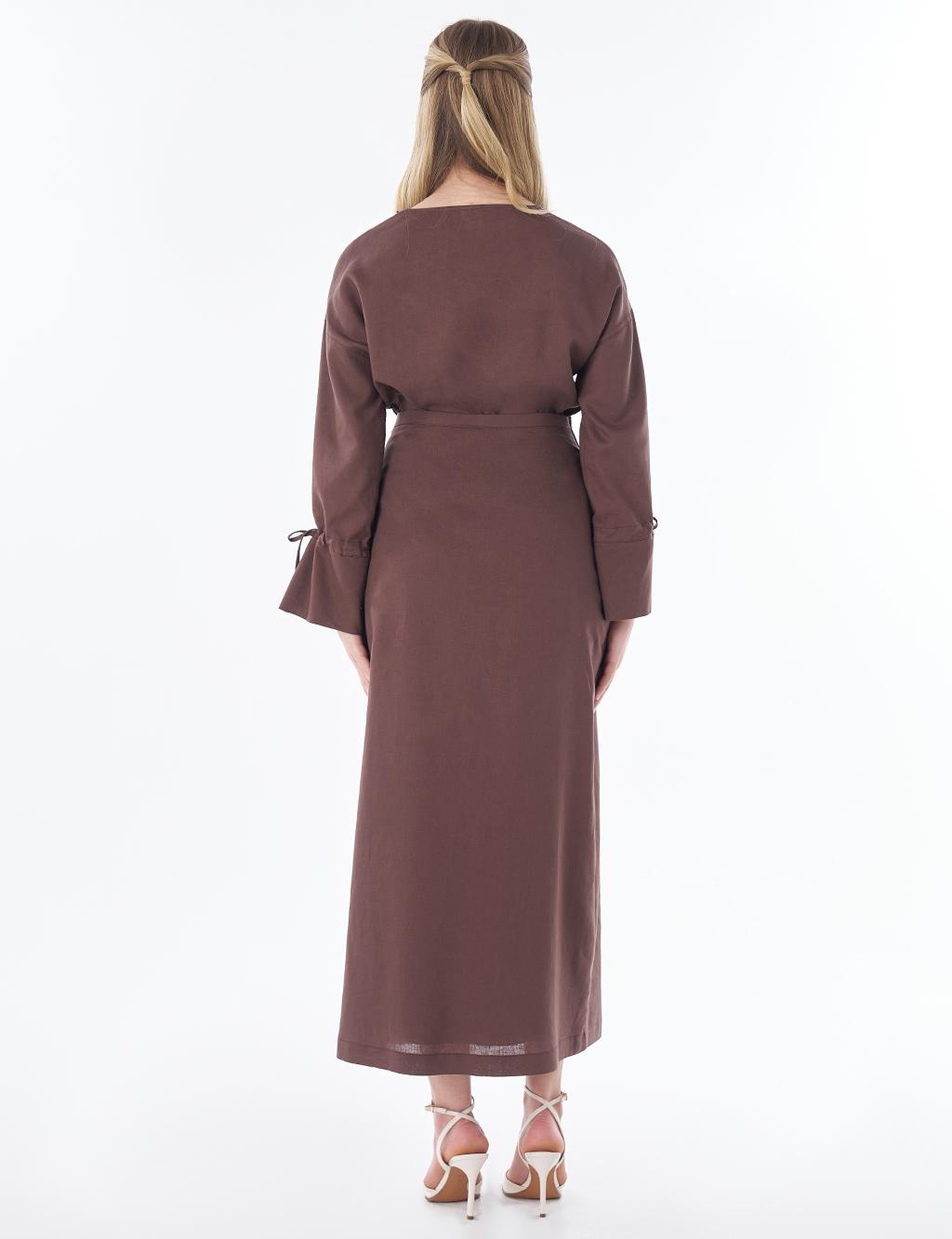 High-Waist Linen Wrap Skirt – Chocolate