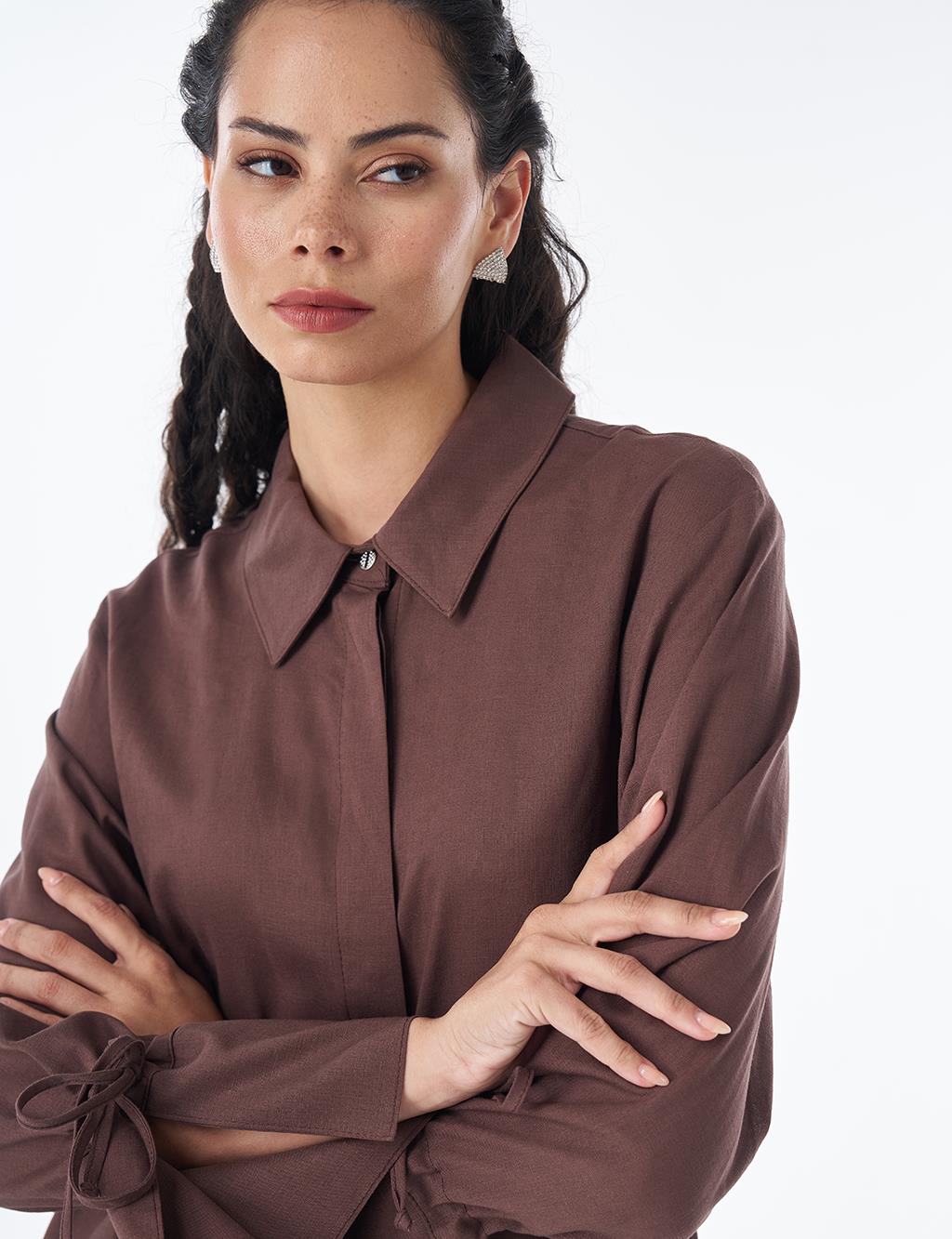 Drawstring Linen Blend Tunic – Chocolate