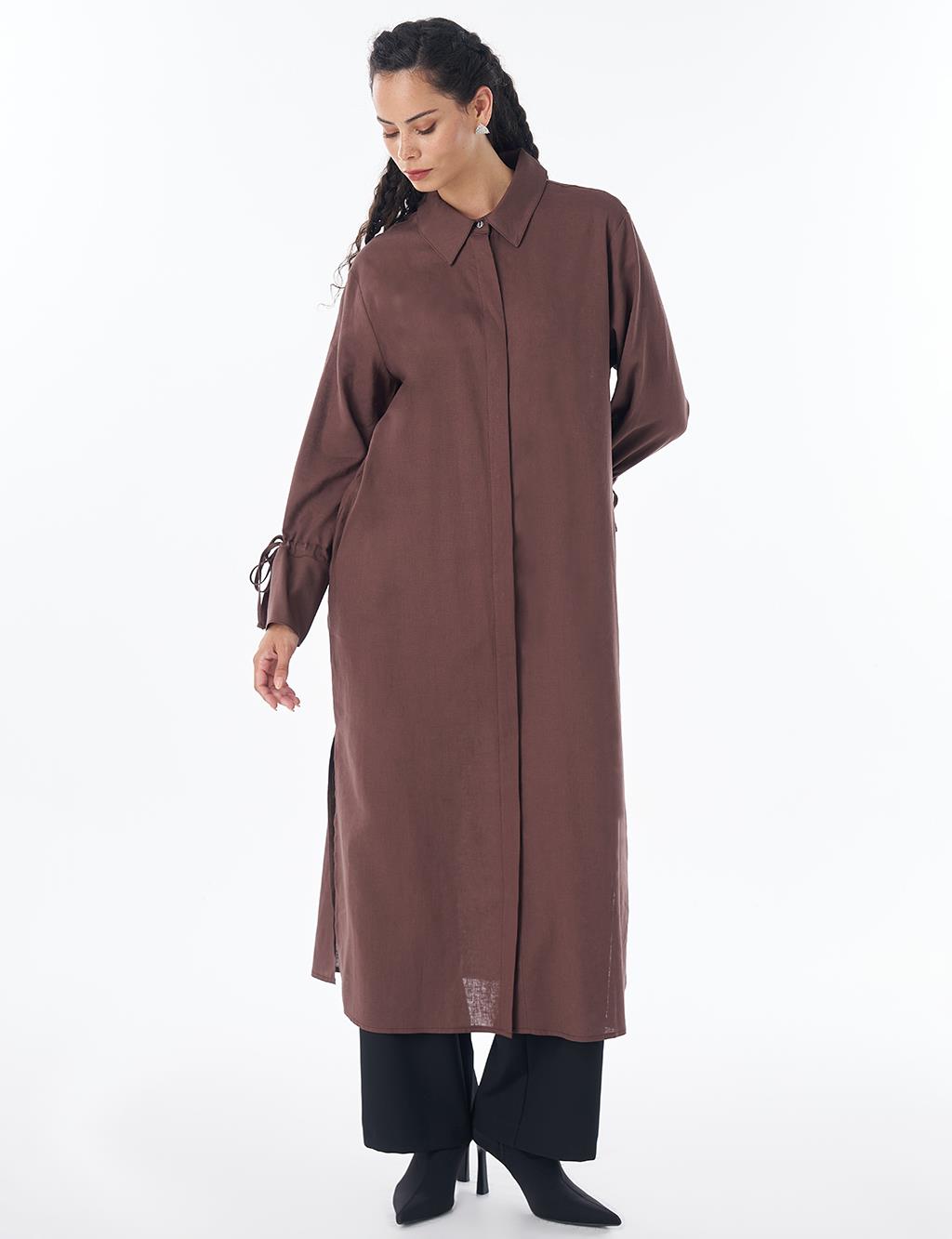 Drawstring Linen Blend Tunic – Chocolate