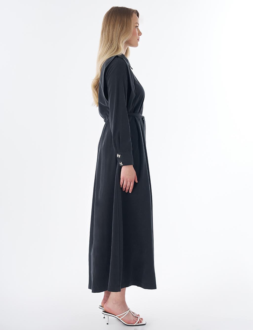 Shirt Collar Modal Dress – Black