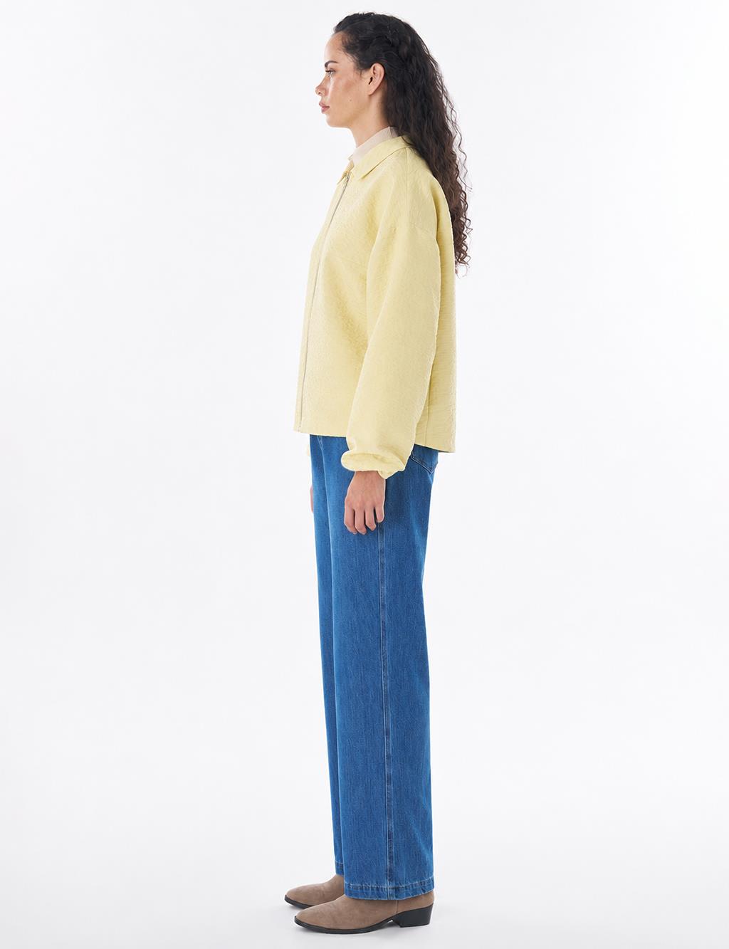 Textured Polo Collar Jacket – Lemon