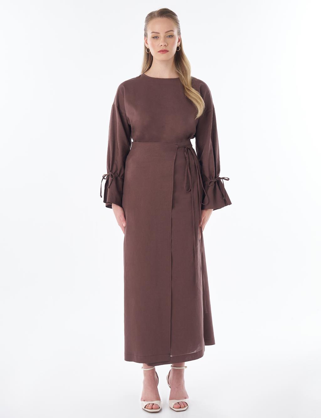 High-Waist Linen Wrap Skirt – Chocolate
