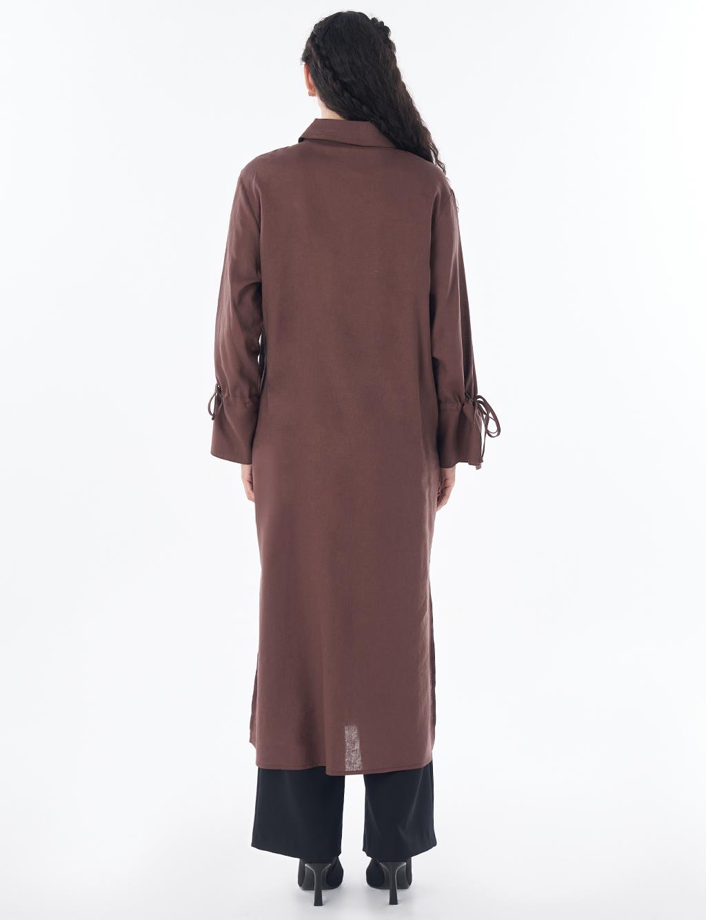 Drawstring Linen Blend Tunic – Chocolate