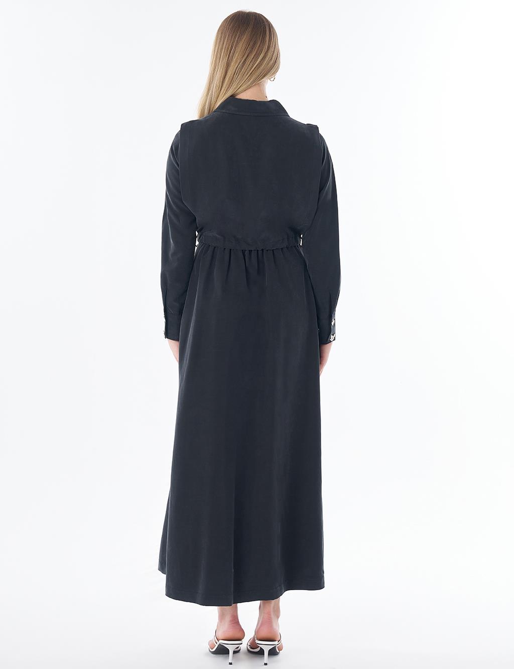 Shirt Collar Modal Dress – Black