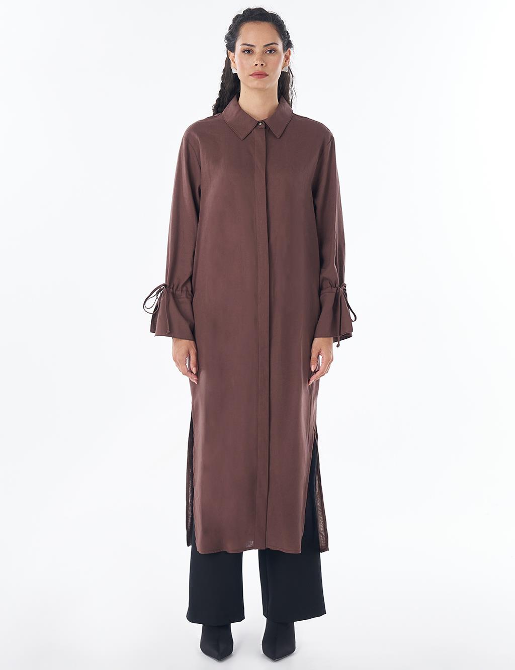 Drawstring Linen Blend Tunic – Chocolate