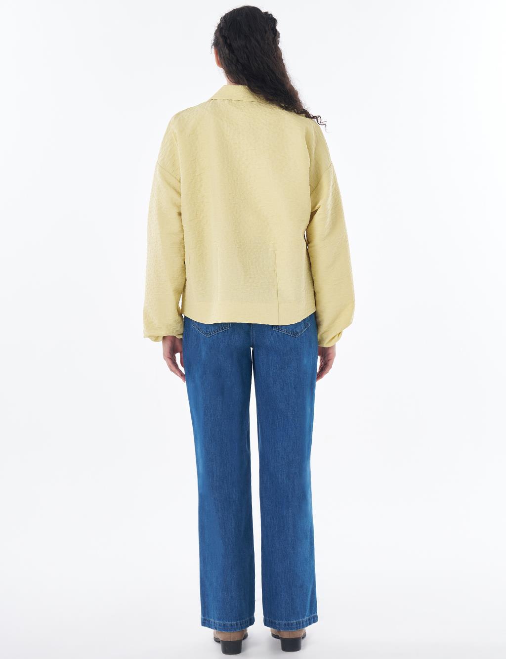 Textured Polo Collar Jacket – Lemon