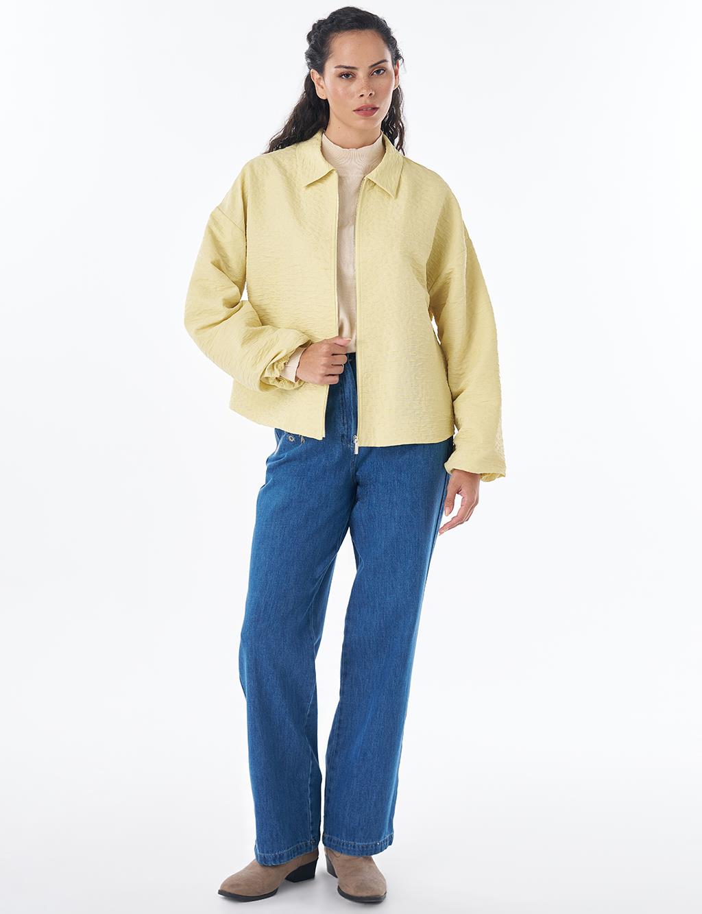 Textured Polo Collar Jacket – Lemon