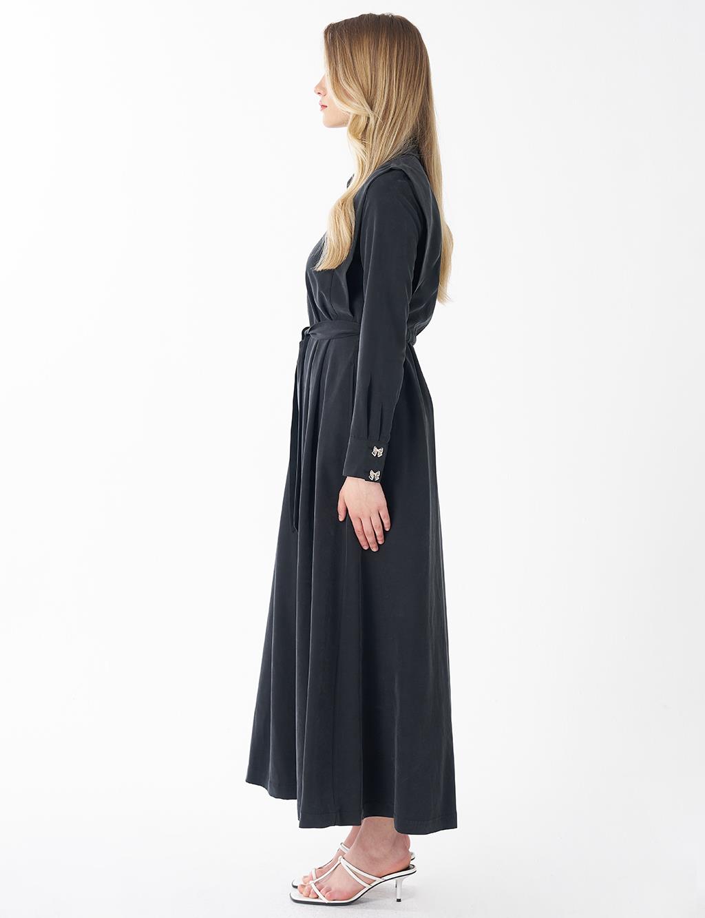 Shirt Collar Modal Dress – Black