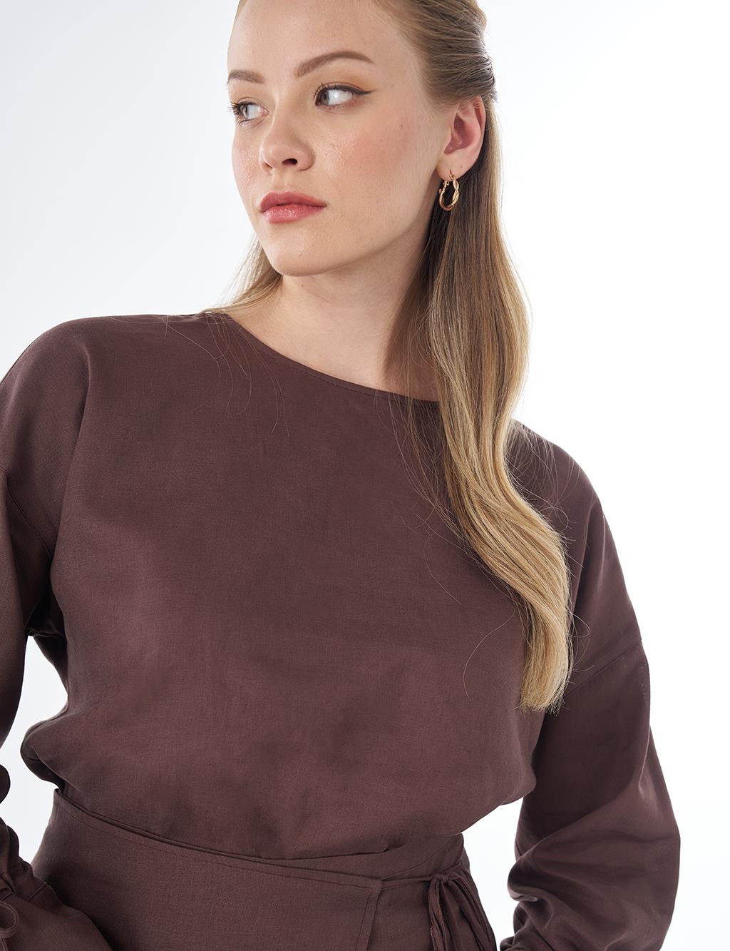 High-Waist Linen Wrap Skirt – Chocolate