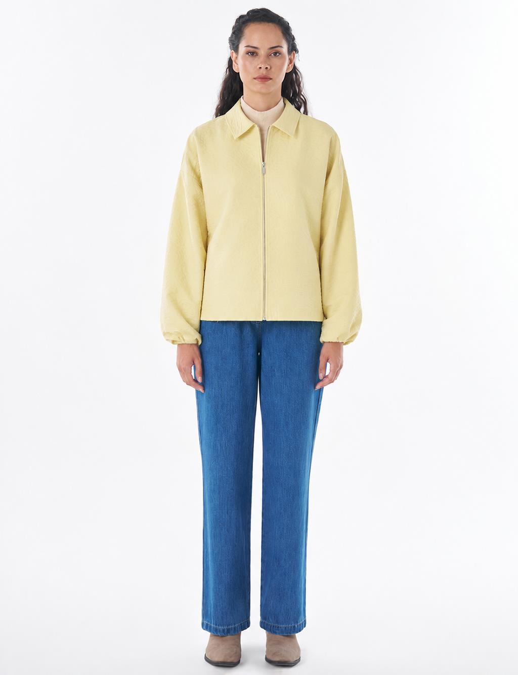 Textured Polo Collar Jacket – Lemon