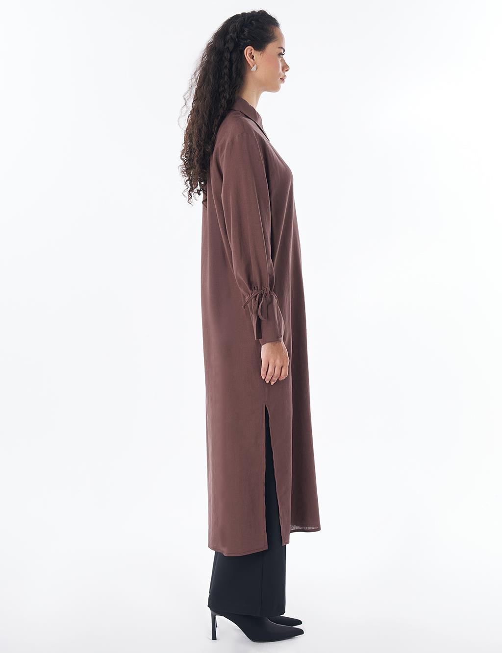 Drawstring Linen Blend Tunic – Chocolate