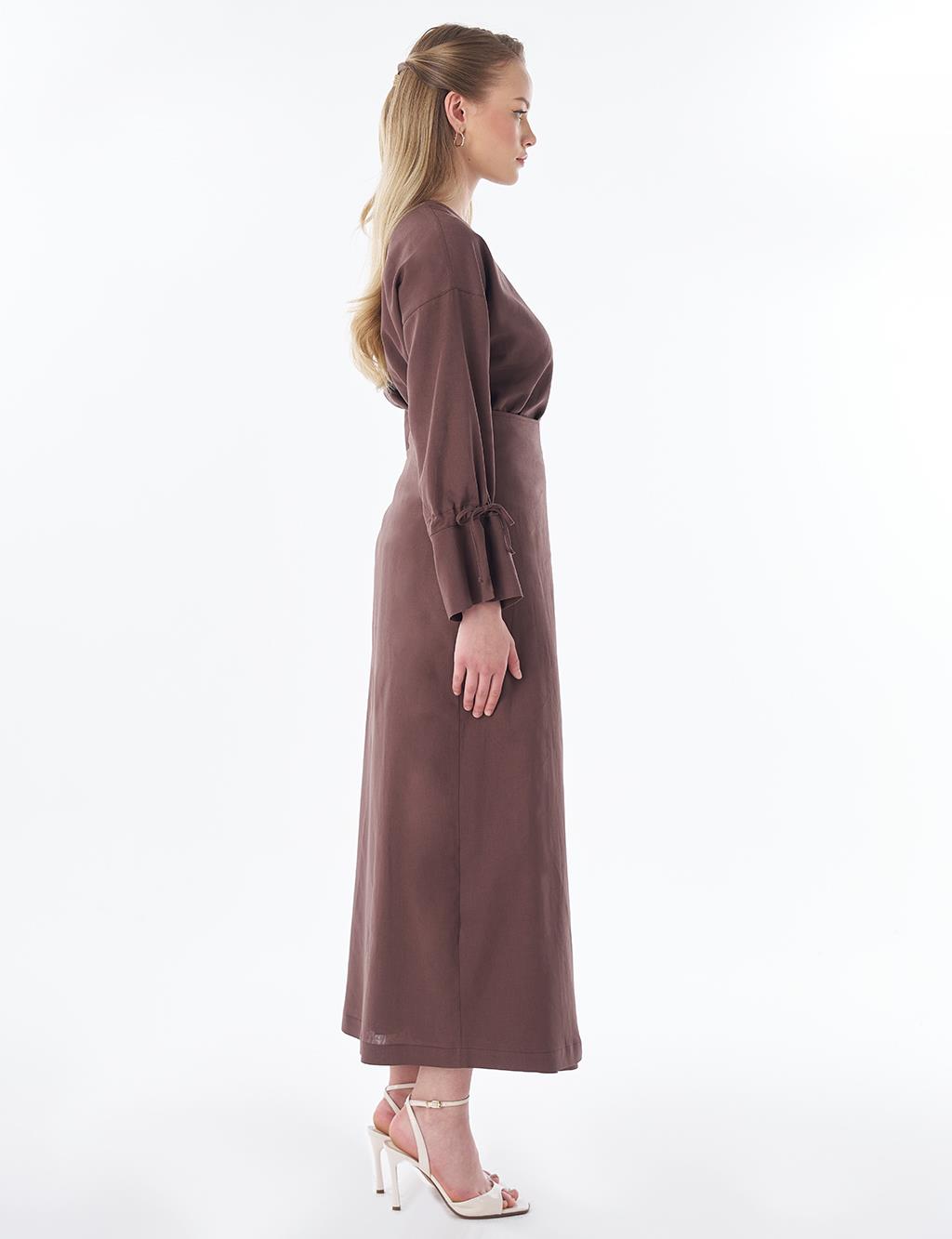 High-Waist Linen Wrap Skirt – Chocolate